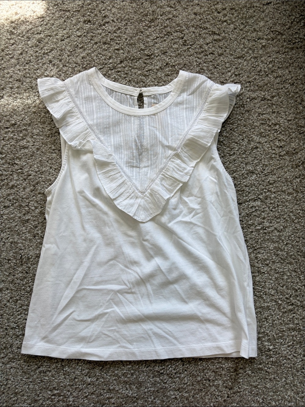 Rebecca Taylor White Ruffle V-Yoke Sleeveless Blouse